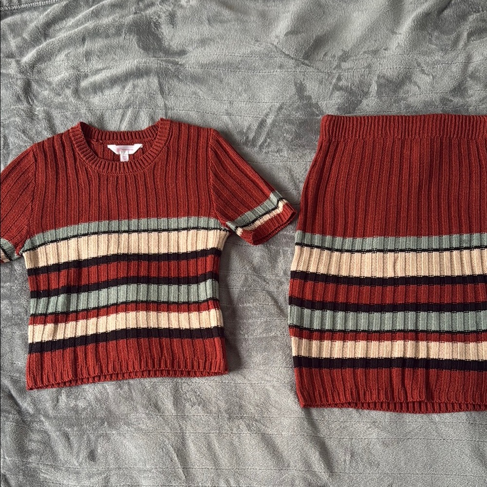 No Boundaries Red and Cream Striped Skirt Set